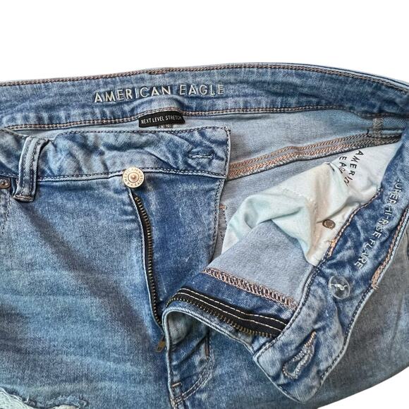 American Eagle Super Hi-Rise Flare Jeans Women 14 Distressed Next Level Stretch - Picture 4 of 15